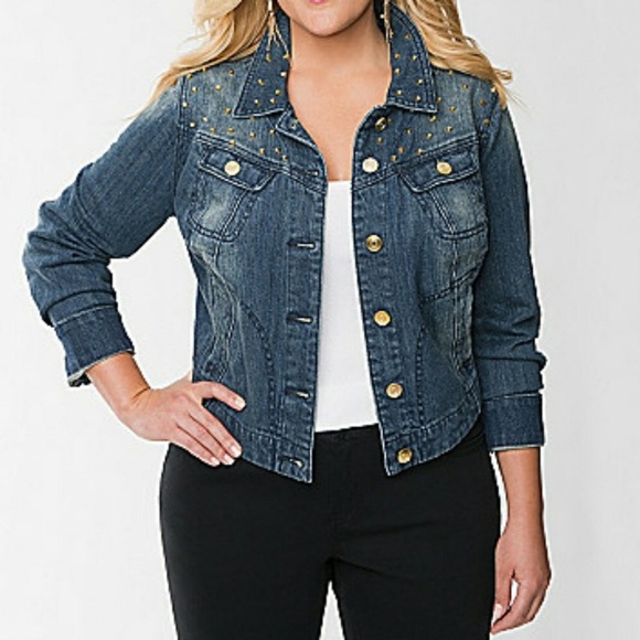 plus size studded denim jacket